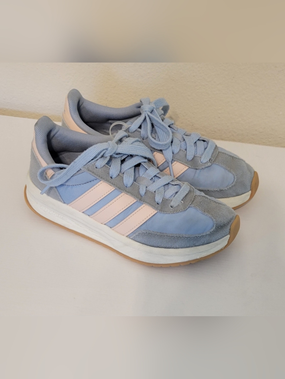 Kids Adidas Light Blue and Blush Retro Runner Sneakers